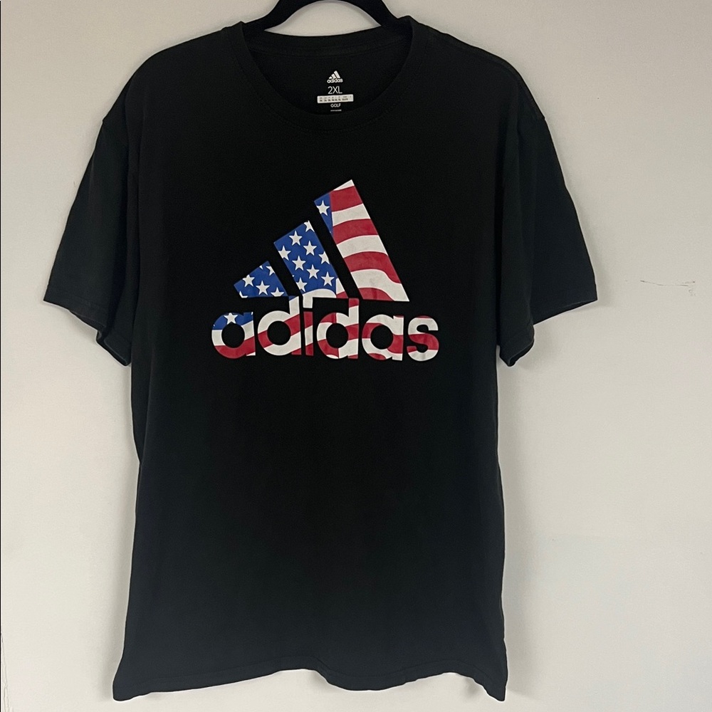 Adidas Men's Black Tee with American Flag Logo